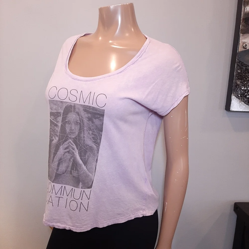 TALULA Aritzia Burnout Graphic Tee Cosmic Communication Scoop Neck Festival